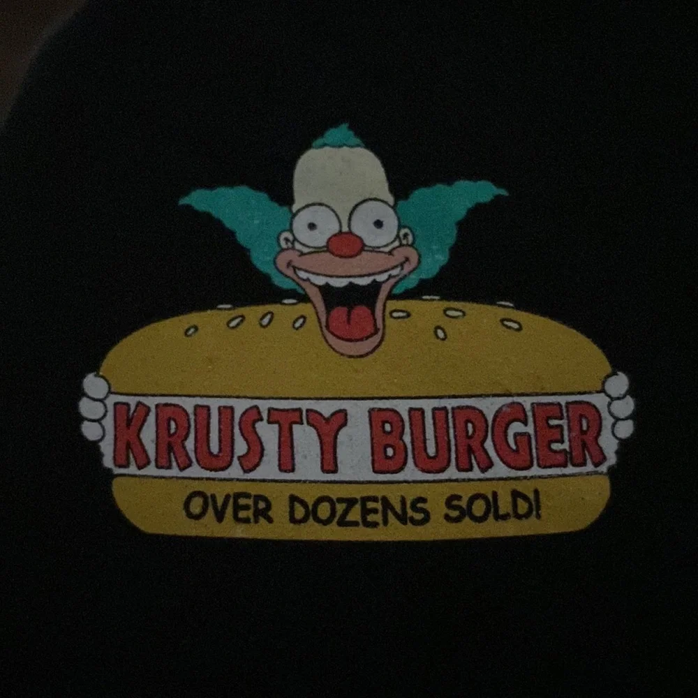 Simpsons Krusty Burger Cartoon Medium Black‎ Y2K Pullover Hoodie Sweatshirt